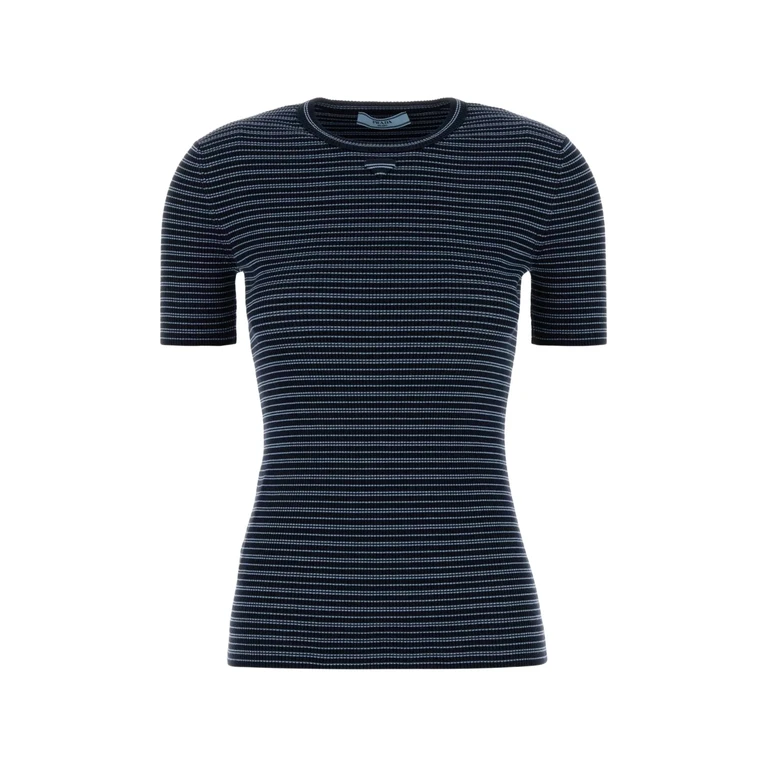 Prada Cotton Riga F.18 Blue Maglia - Women