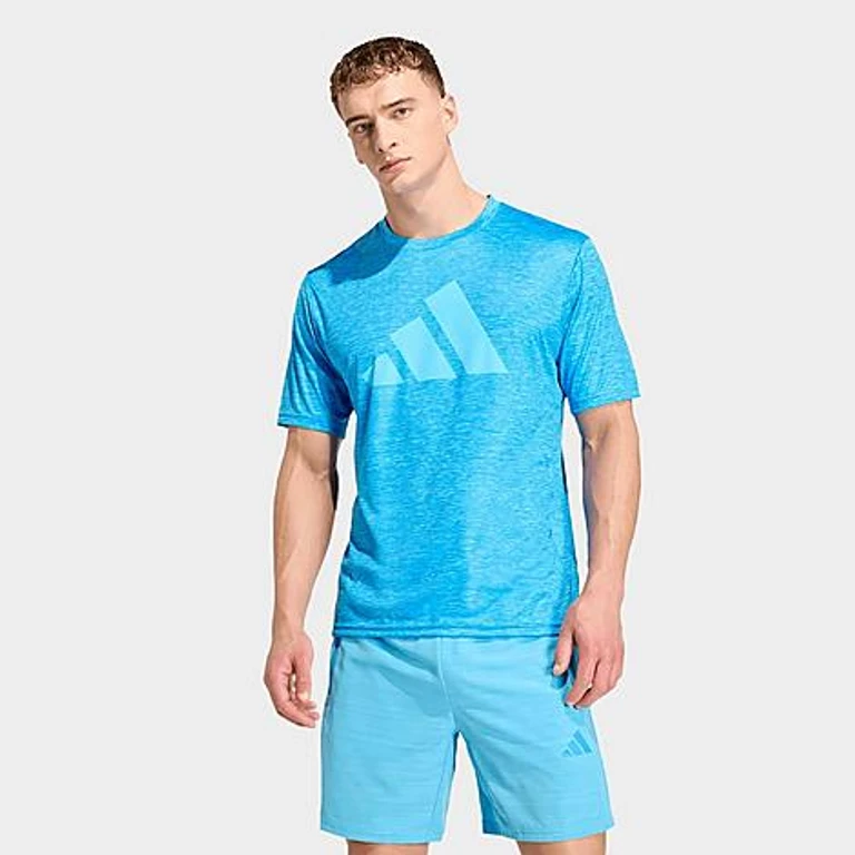 Men's Workout Essentials Brandlove T-Shirt in Lucid Ray Blue Melange/Lucid Aquamarine Size: Small