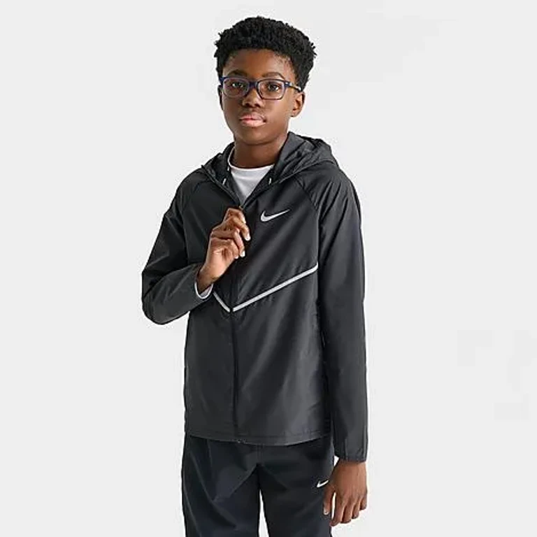 Nike Big Kids Miler Training Jacket in Black/Reflective Silver Size: Small