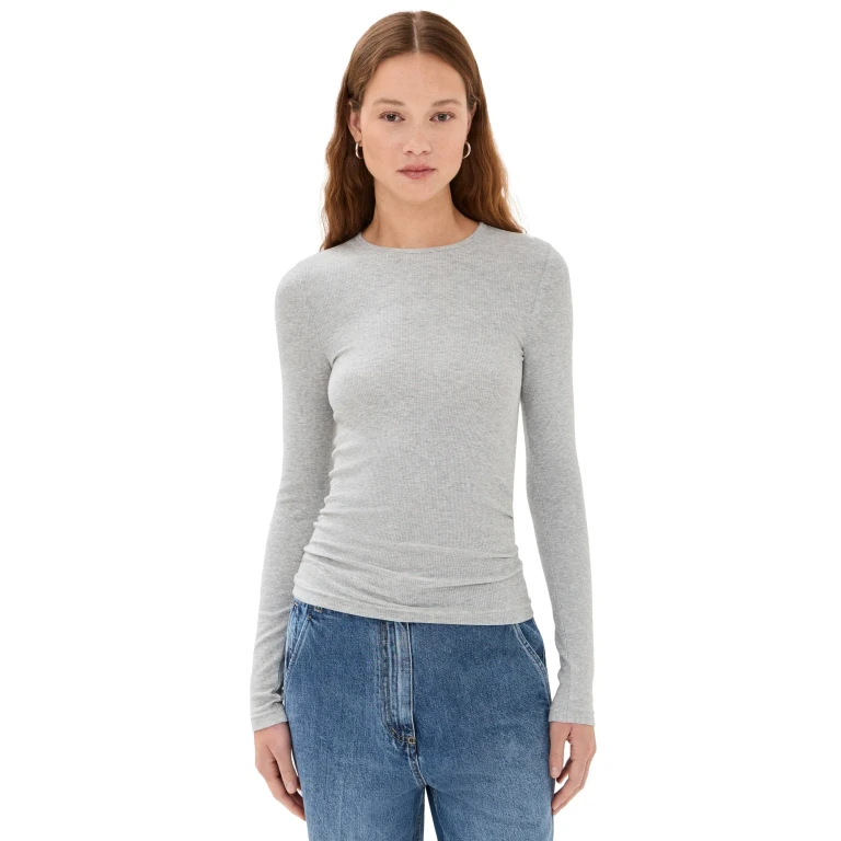 Tibi Circular Ribbed Crew Neck Pullover T-Shirt White XS