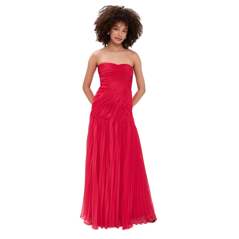 AMUR Elea Asymmetrical Pleated Gown Solstice Red 0