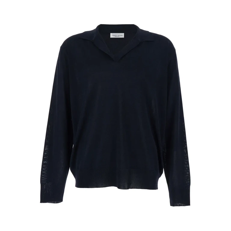 Roberto Collina Blue Cotton Blend V-neck Sweater For Men