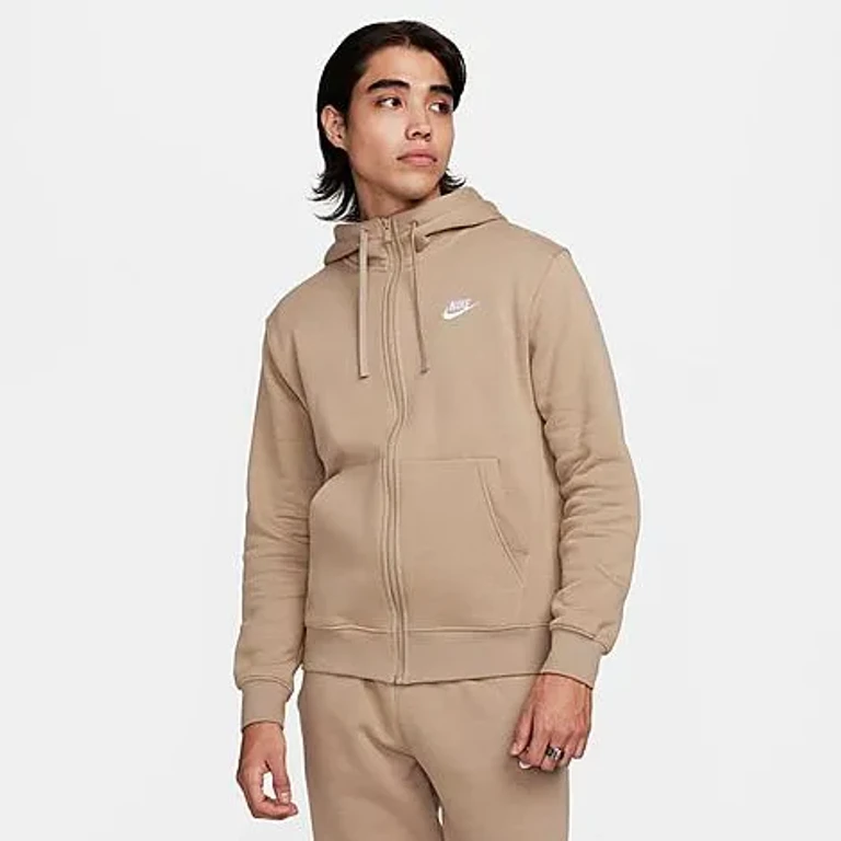 Nike Men's Sportswear Club Fleece Full-Zip Hoodie in Dark Grey Heather/Matte Silver/White Size: XS