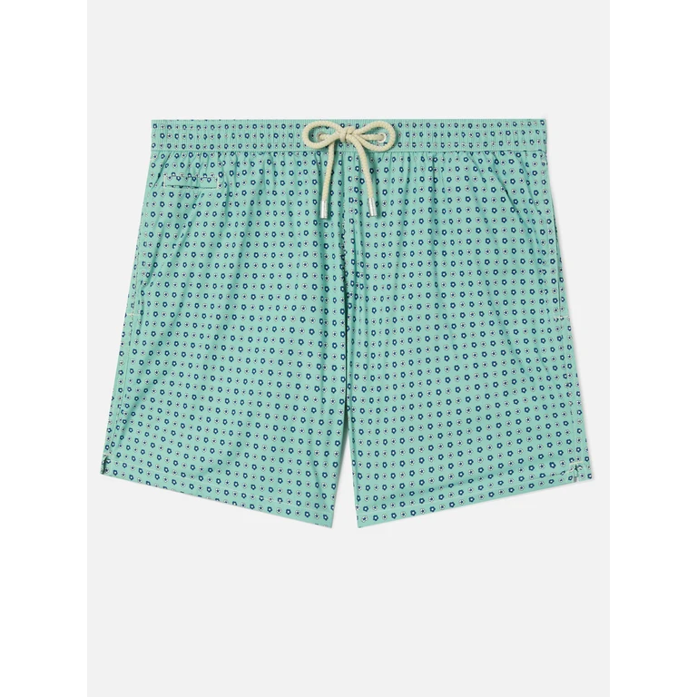 Mc2 Saint Barth Light Green Lighting Micro Swim Shorts With All-Over Geometric Print Swimshort - Men