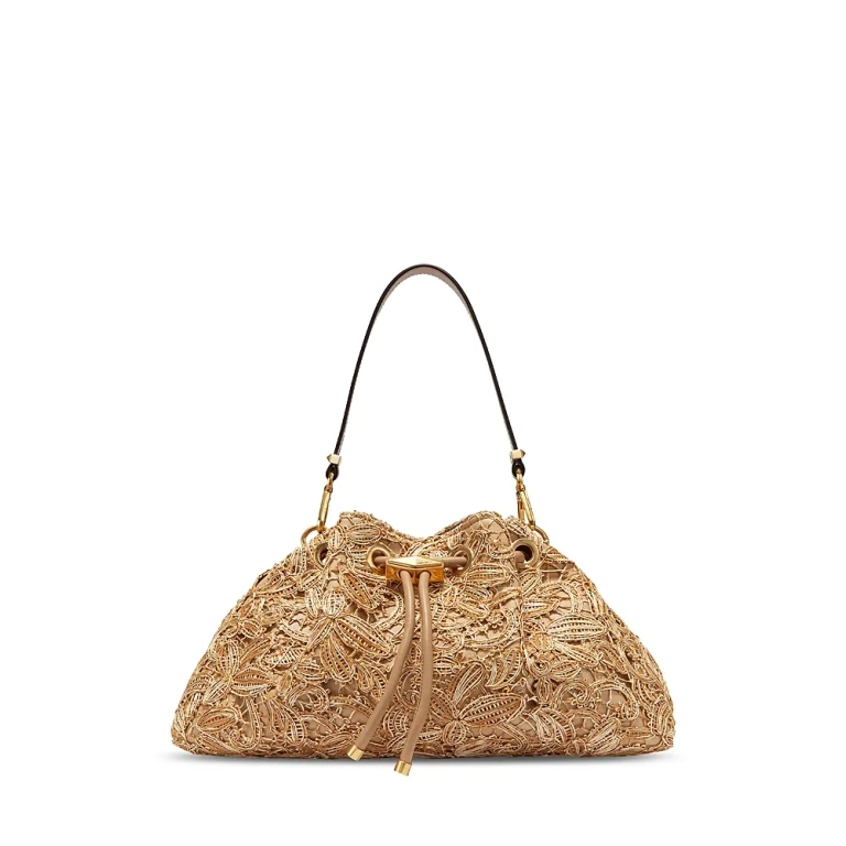 Jimmy Choo Cinch M Flower Woven Raffia Shoulder Bag