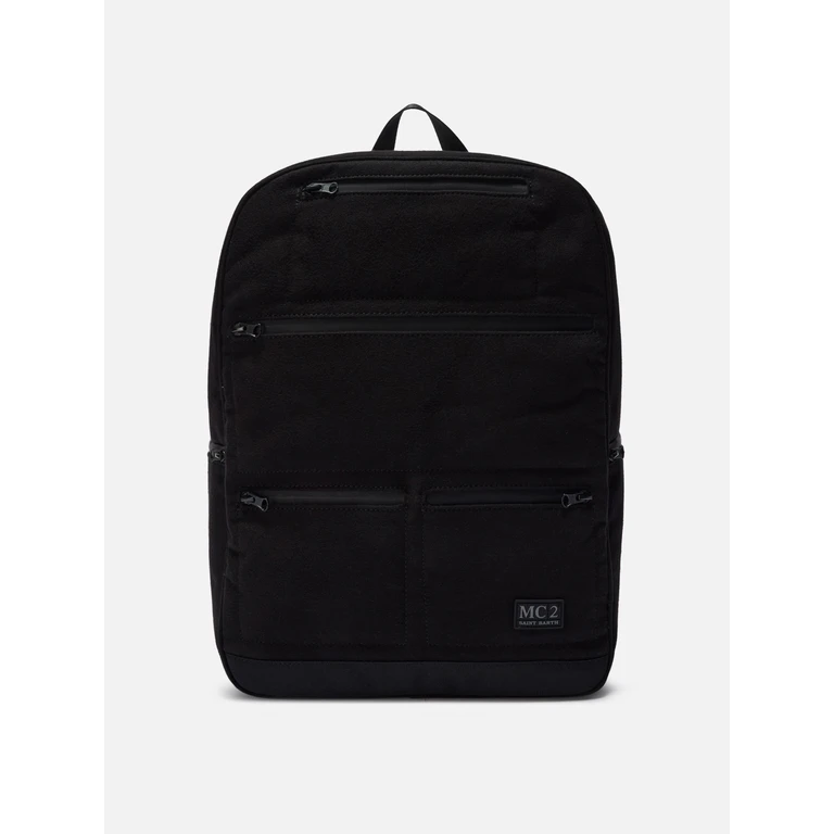Mc2 Saint Barth Wallin Felt Backpack Wool Blend Black With Leather Details - Unisex