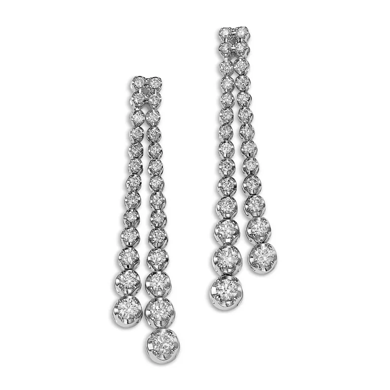 Diamond Drop Earrings in 14K White Gold, 1.1 tcw
