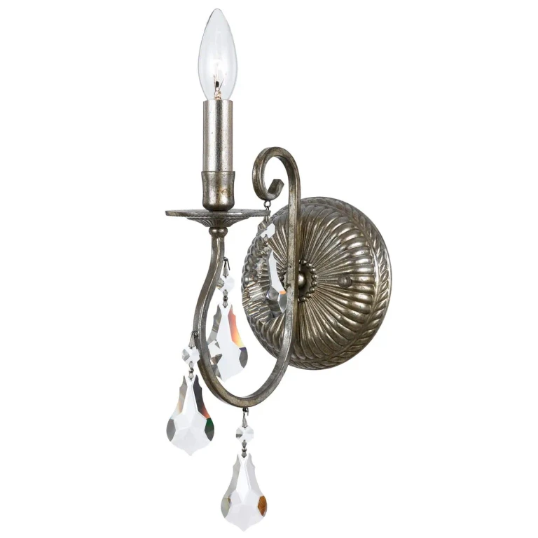 Ashton 16" Wall Sconce in Olde Silver with Hand Cut Crystal Crystals