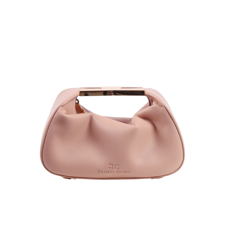 Elisabetta Franchi Beige Mini Bag With Jewel Handle And Top Zip Closure In Tech Fabric For Women