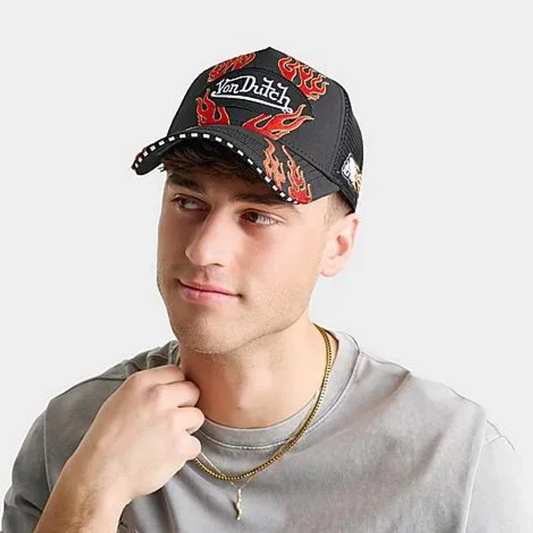 Von Dutch Flame Trucker Hat in Black/Red