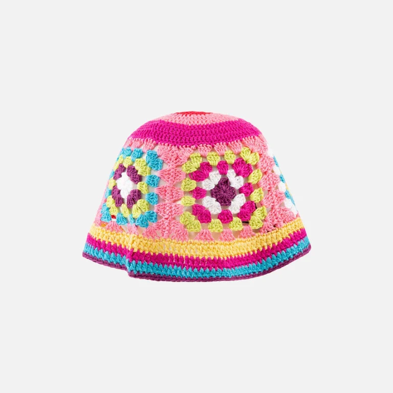 MC2 Saint Barth Multicolor Crochet Cloche Hat On Pink Base