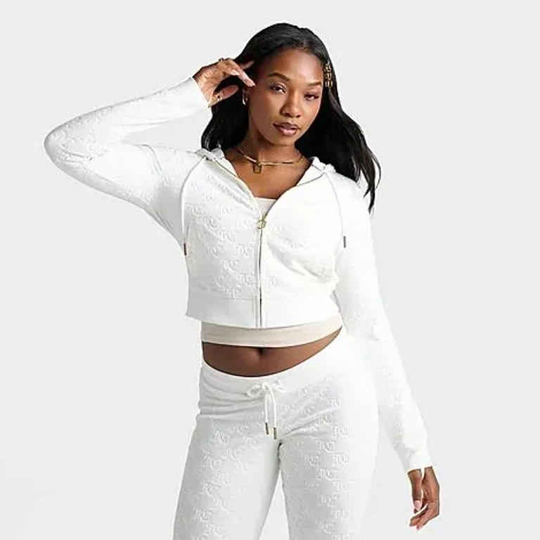 Juicy Couture Women's Big Bling Embossed Velour Full-Zip Hoodie in Angel Size: XS