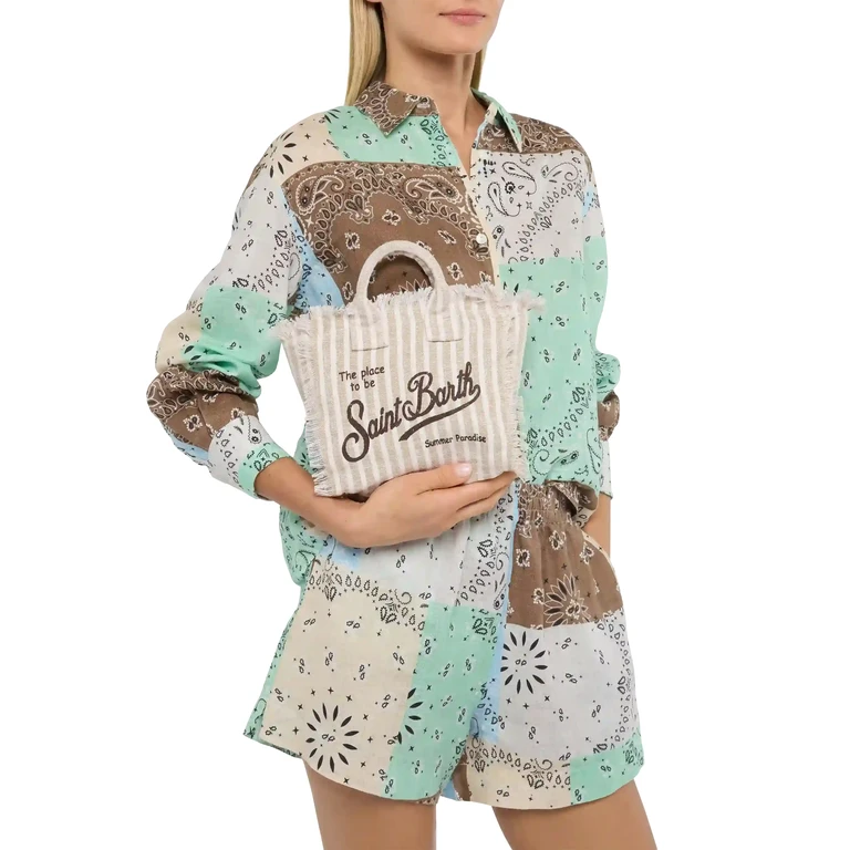 Mc2 Saint Barth Mini Vanity Linen Bag With Striped Print Brown - Unisex