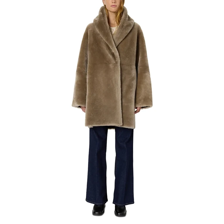 Gerard Darel Malia Shearling Shawl Collar Coat