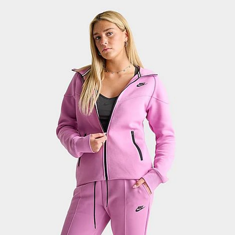 Nike Women's Sportswear Tech Fleece Windrunner Full-Zip Hoodie in Light Magenta/Black Size: XS