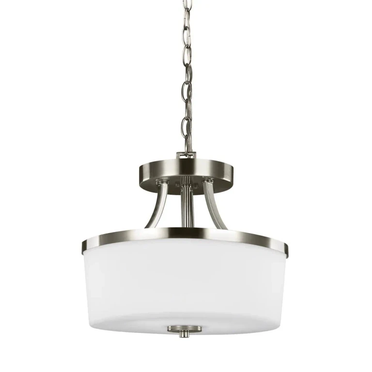 Brushed Nickel Two Light Semi-Flush Convertible Pendant from the Hettinger Collection