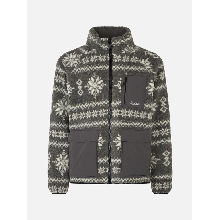 MC2 Saint Barth Man Sherpa Jacket With Fair-isle Print