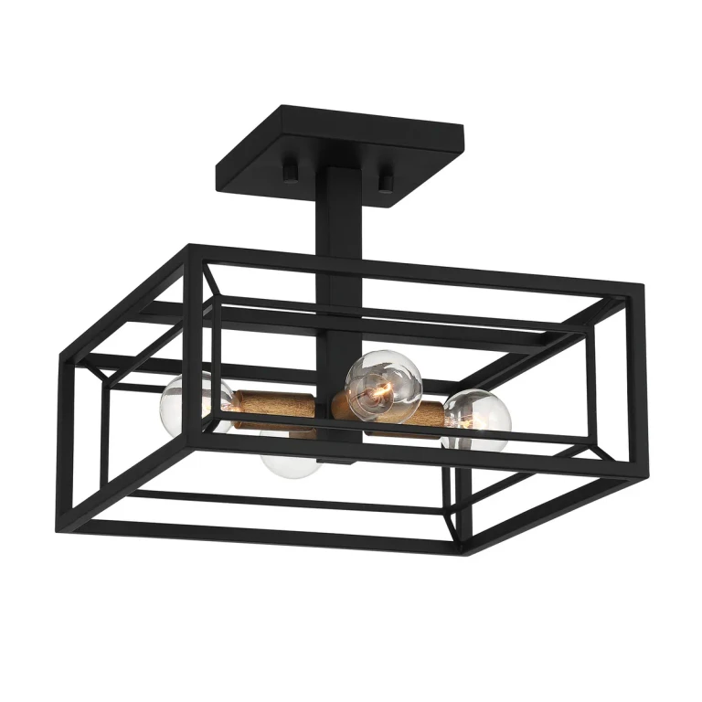 Matte Black Four Light Semi Flush Mount from the Within Collection