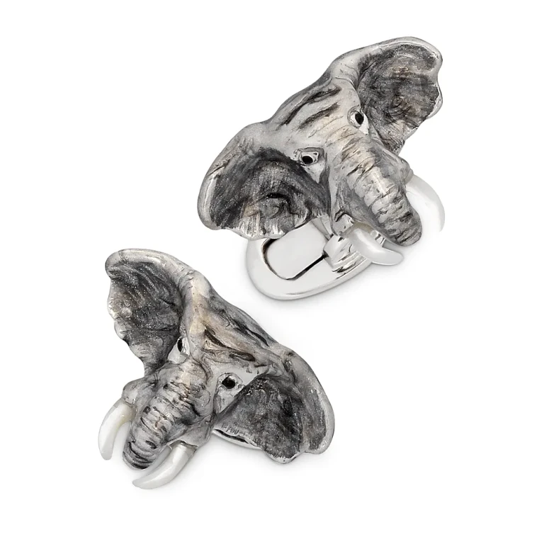 Hand-Painted Sterling Silver & Mother-of-Pearl Elephant Cufflinks