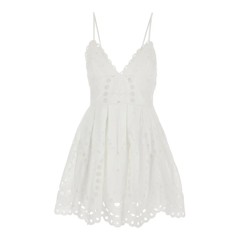 Charo Ruiz nix White Dress With Thin Straps And Flared Skirt In Cotton Blend Women