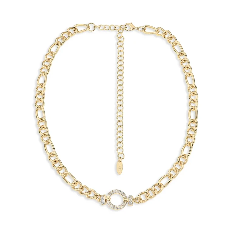 Ettika Eternity Crystal Circle Pave Ring Collar Necklace in 18K Gold Plated, 15.5-20.5