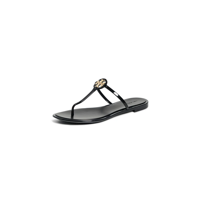 Tory Burch Black Leather Mini Miller Thong Slippers