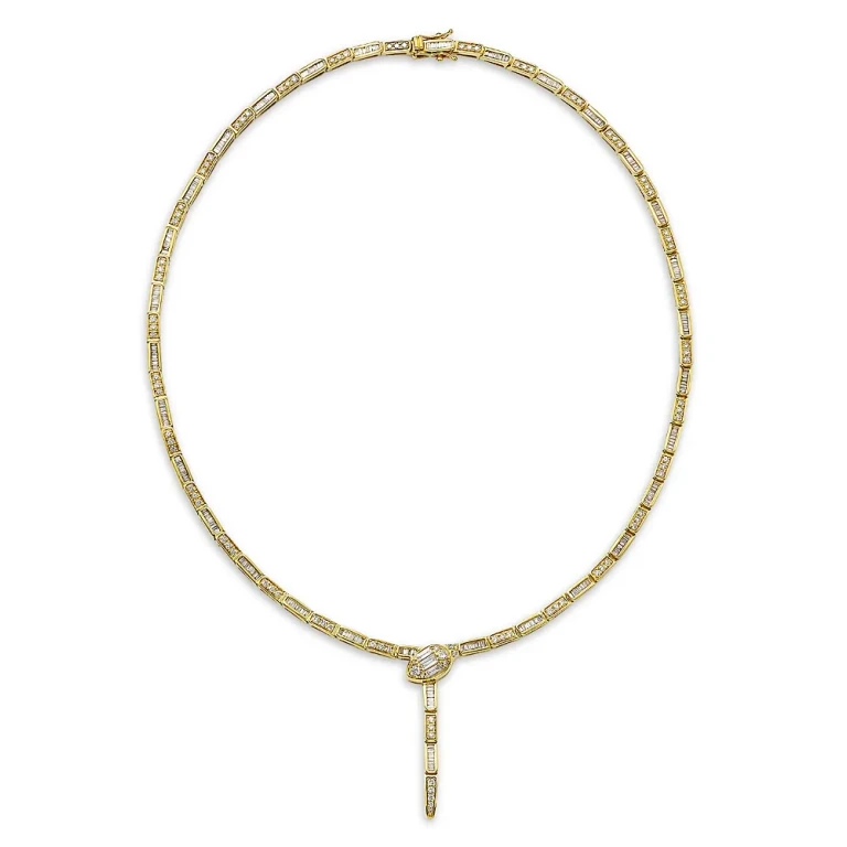 Diamond Serpent Lariat Necklace in 14K Yellow Gold, 3.50 tcw