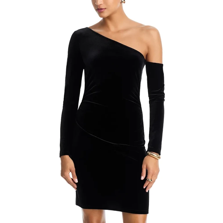 L'Agence Lynne Velvet Long Sleeve One Shoulder Dress