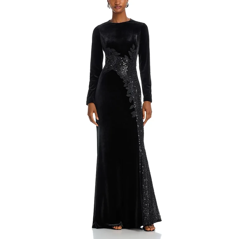 Teri Jon by Rickie Freeman Sequined Inset Velvet Gown