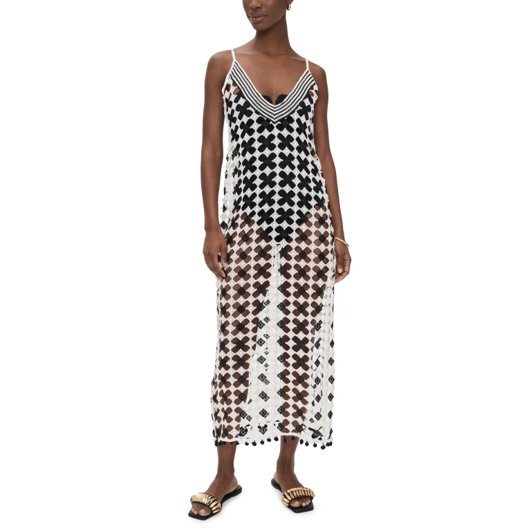 Ramy Brook Cleo Dress Black/Sandstone Crochet L