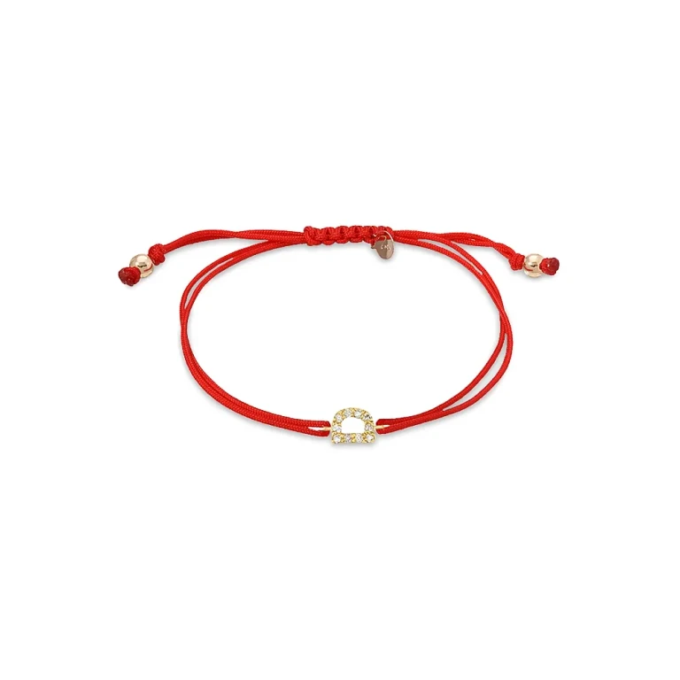 Zoe Lev 14K Yellow Gold Fortune Diamond Initial Red Cord Bolo Bracelet