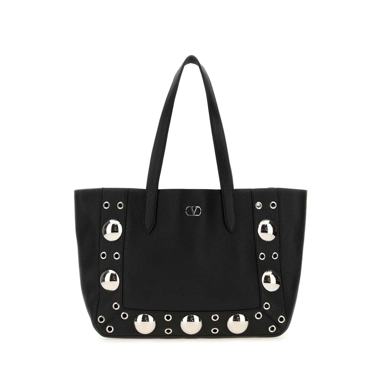 Valentino Garavani Black Leather Small Nellcãte Shopping Bag Nero Borse A Mano - Women