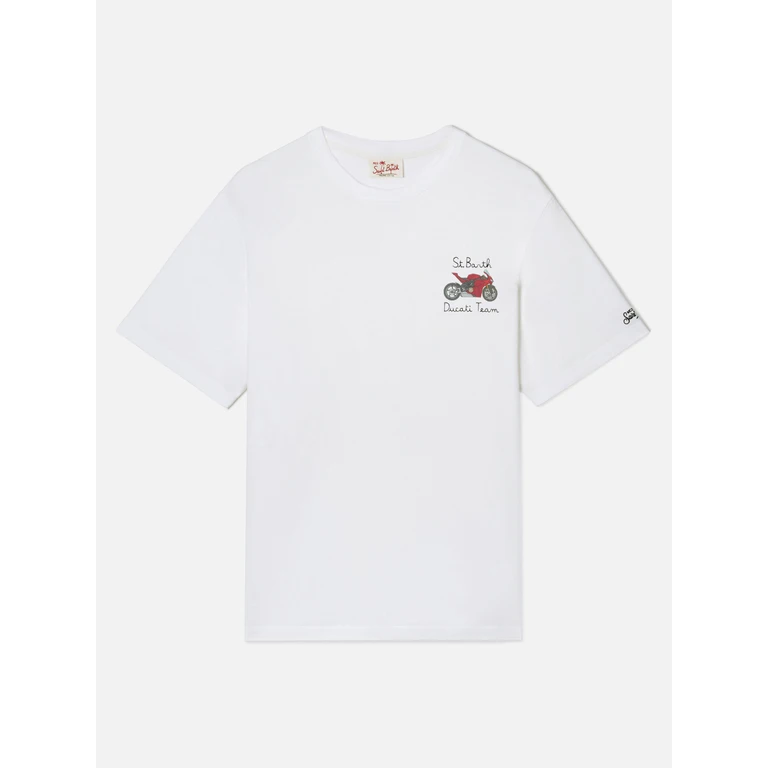 Mc2 Saint Barth White Portofino T-Shirt With Ducati Team Embroidery Special Edition - Men