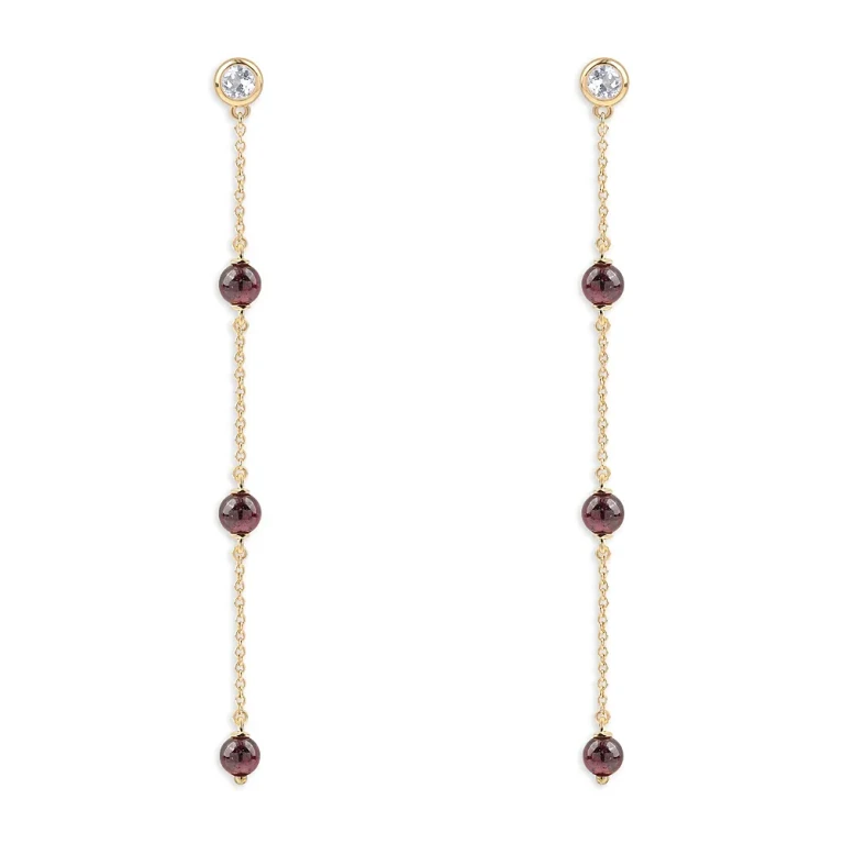 14K Yellow Gold Garnet & Diamond Linear Drop Earrings