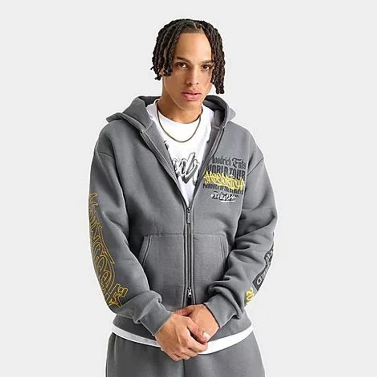 Hoodrich Men's World Tour Stamp Full-Zip Hoodie in Lava Smoke Grey Size: Small