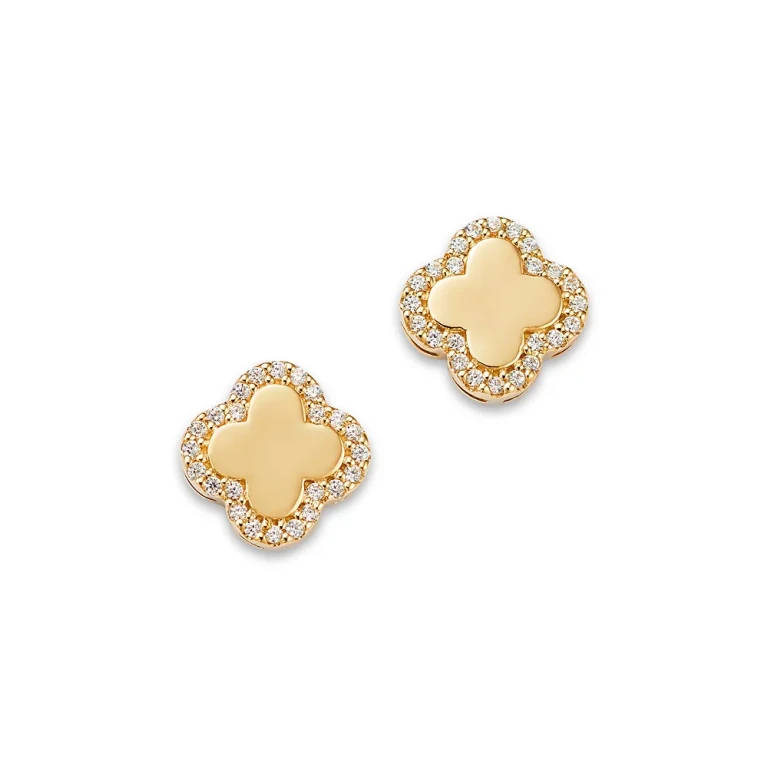 Diamond Clover Stud Earrings in 14K Yellow Gold, 0.15 tcw