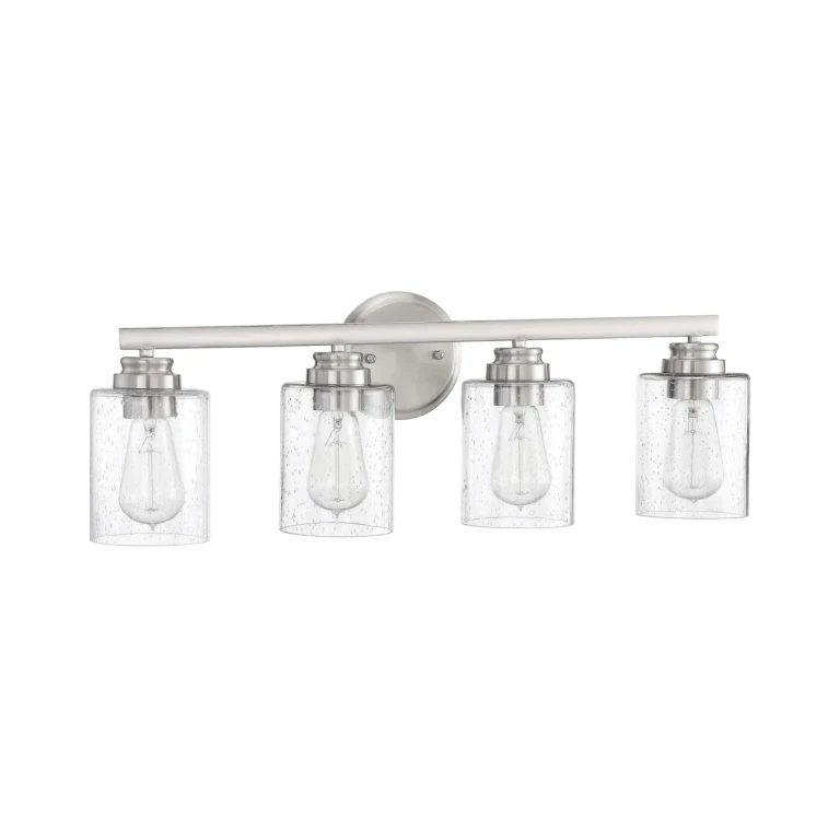 Brushed Polished Nickel Four Light Vanity from the Bolden Collection