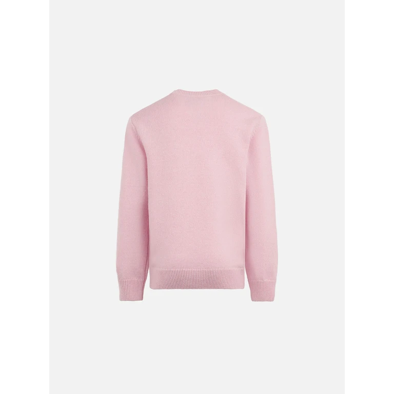 Mc2 Saint Barth Girl Crewneck Pink Sweater With Mother & Sons Embroidery