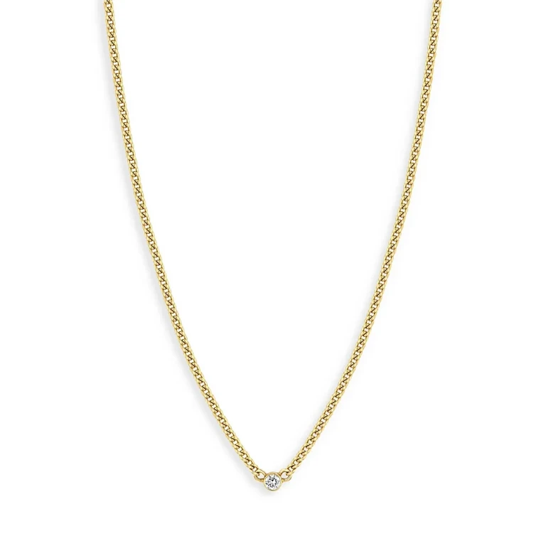 Zoe Chicco 14K Yellow Gold Bezel Diamonds Curb Chain Pendant Necklace, 14-16
