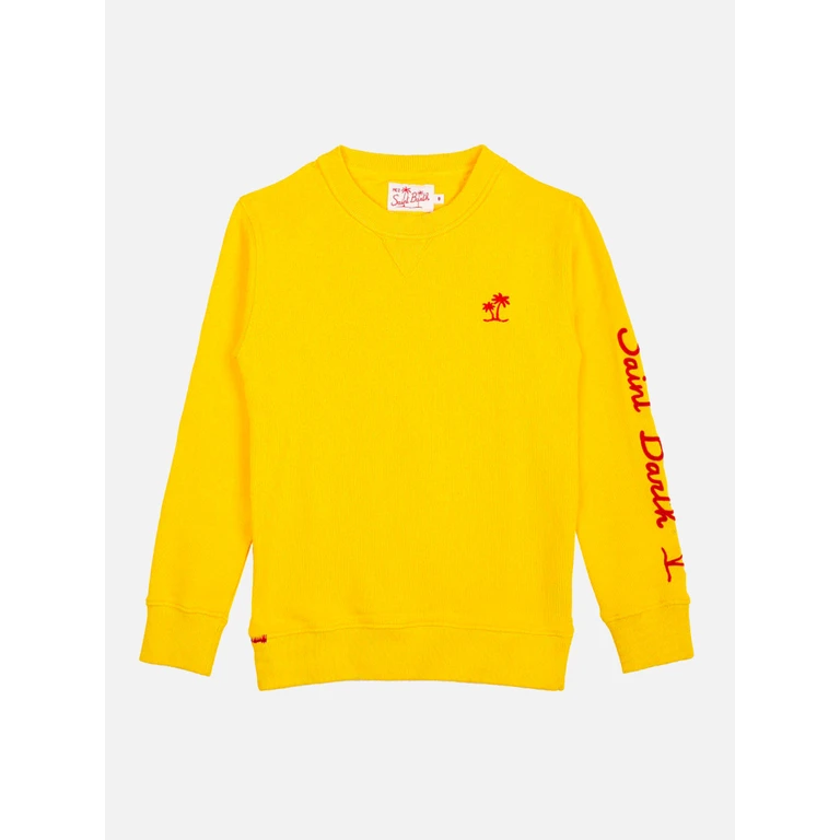 Mc2 Saint Barth Kid Yellow Cotton Sweatshirt With Embroidery