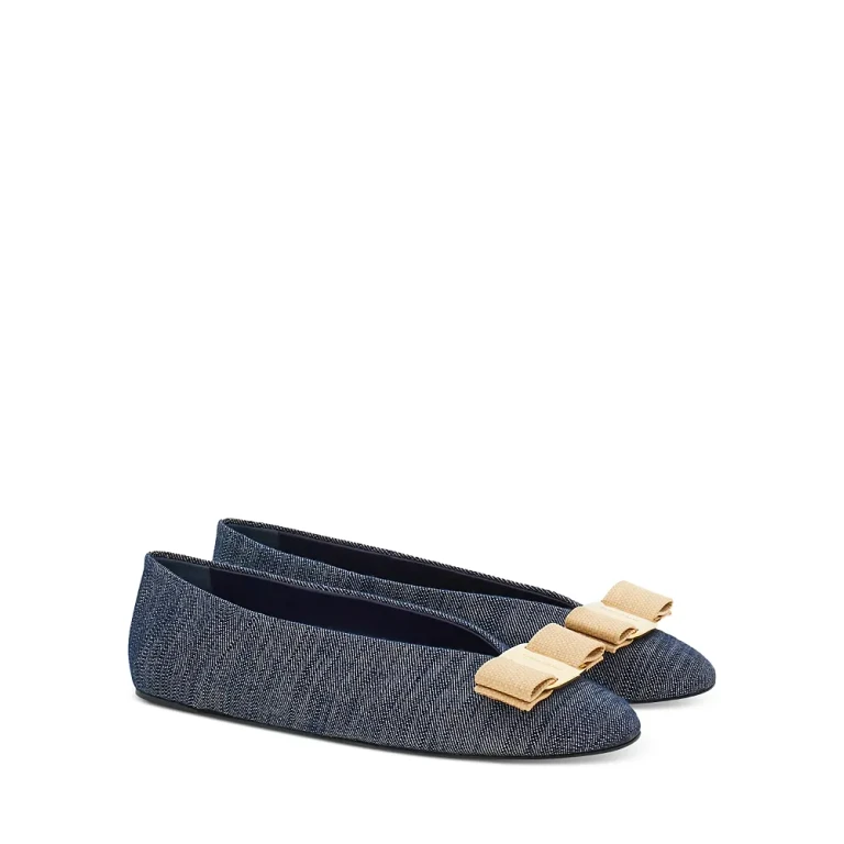 Ferragamo Women's Vanna Denim Bow Ballet Flats