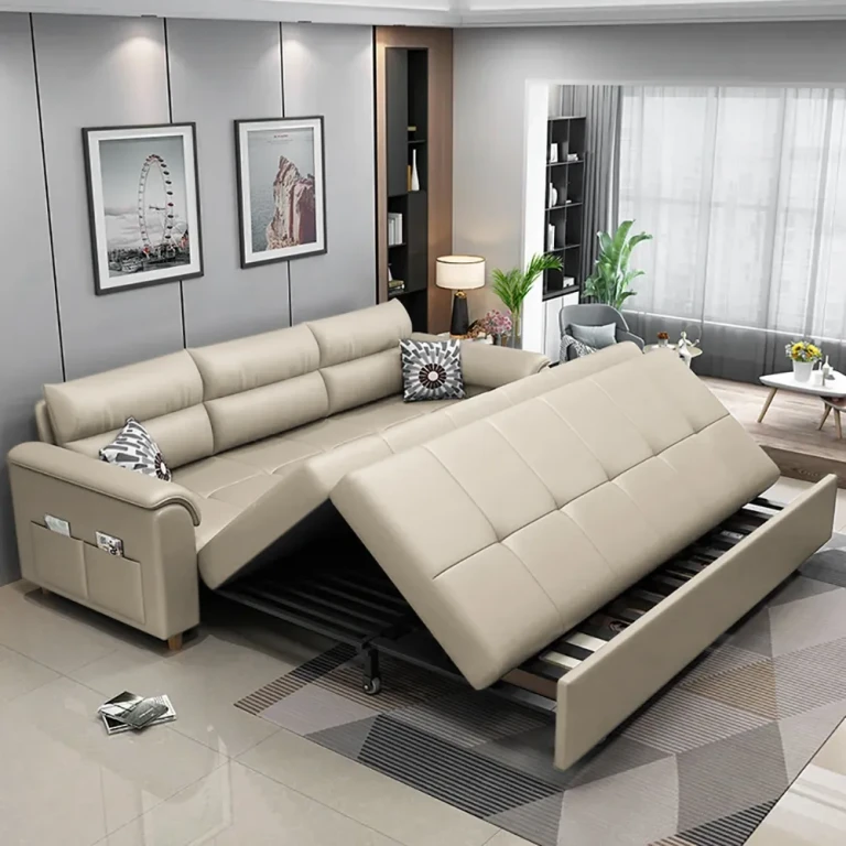 Leather Queen Size Sleeper Sofa with Trundle Pull Out Convertible Daybed
