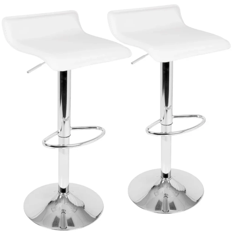 Contemporary White and Chrome Adjustable Bar Stool (Set of 2) - Ale