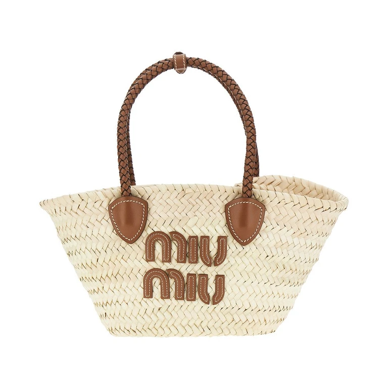 MIU MIU Basket Bag in palmito intrecciato con logo Woman One Size