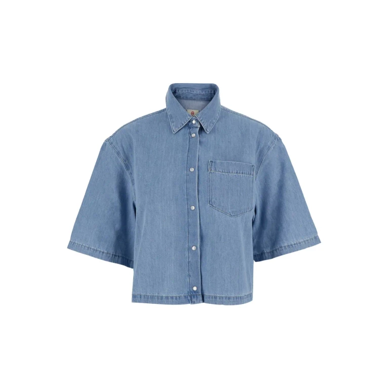 AG Jeans kodiac Light Blue Crop Crop With Classic Collar And Short Sleeves In Denim For Women