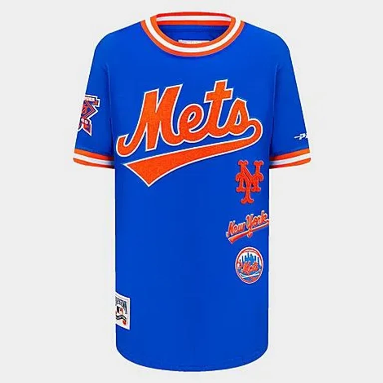 Pro Standard Big Kids New York Mets MLB Striped Rib T-Shirt in Royal Blue/Orange Size: Small