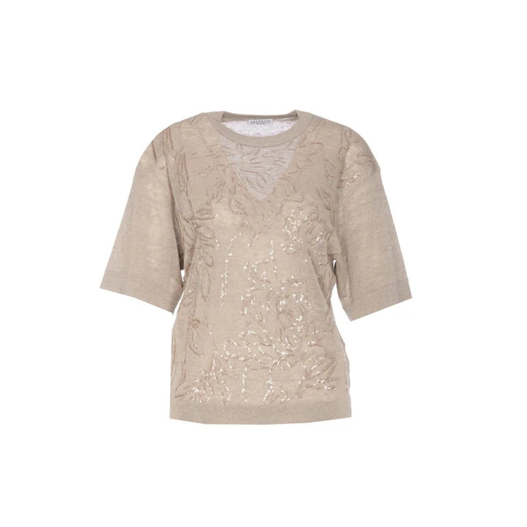 Cucinelli Stilized Flower Nude & Neutrals Linen Polyamide Sweater - Women