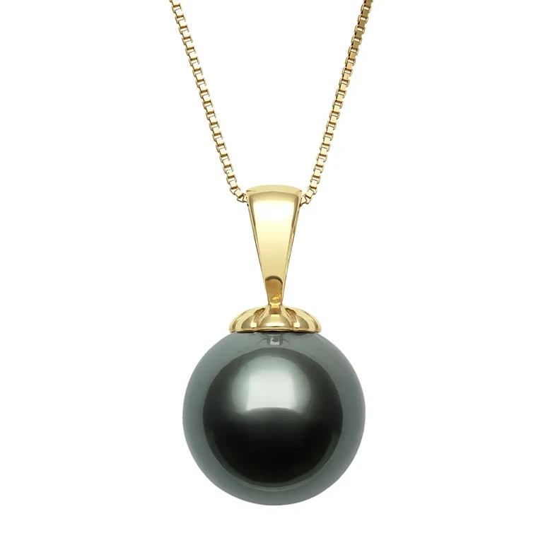 Tahitian Black Cultured Pearl Pendant Necklace in 14K Yellow Gold, 18