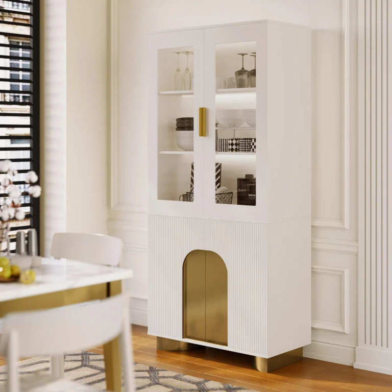 Artis Modern Off-White Storage Display Cabinet with Shelves & LED & Backboard