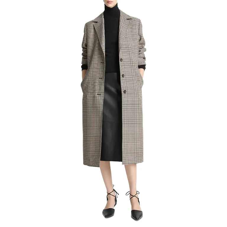 Vince Pressed Plaid Car Coat